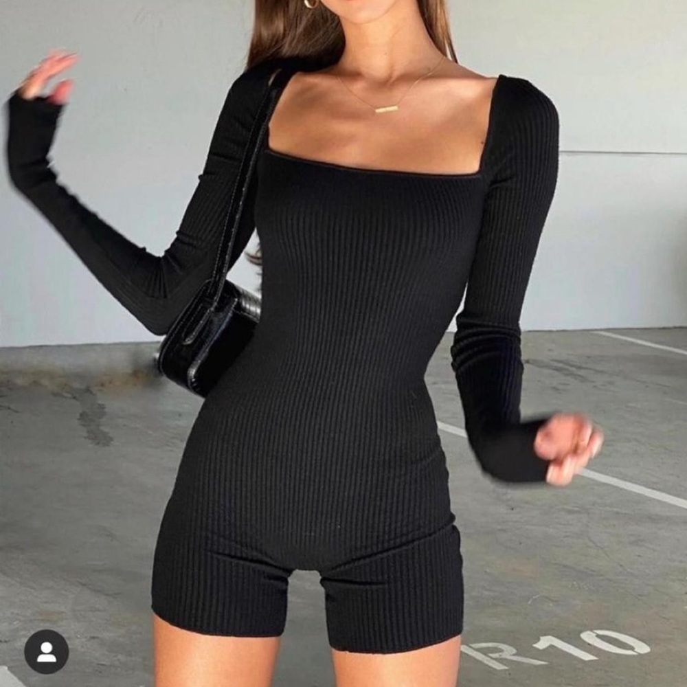 ARE YOU AM I Anke Black Ribbed Bodysuit Romper